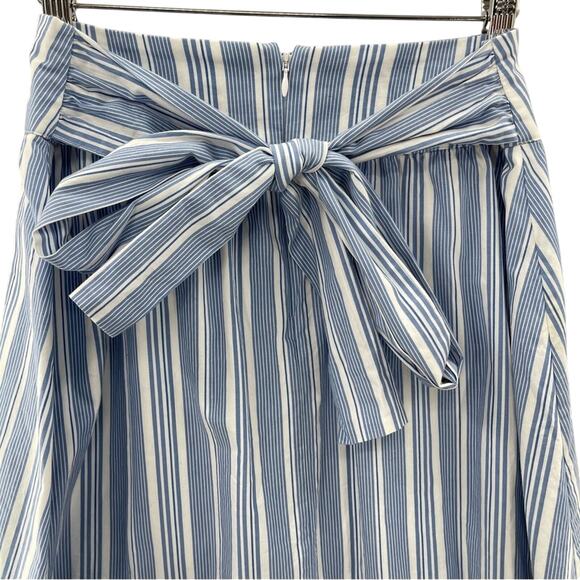 J By J Crew Blue & White Stripe Cotton Big Bow Midi Skirt Ruffle Hem Size 2 - Picture 4 of 11